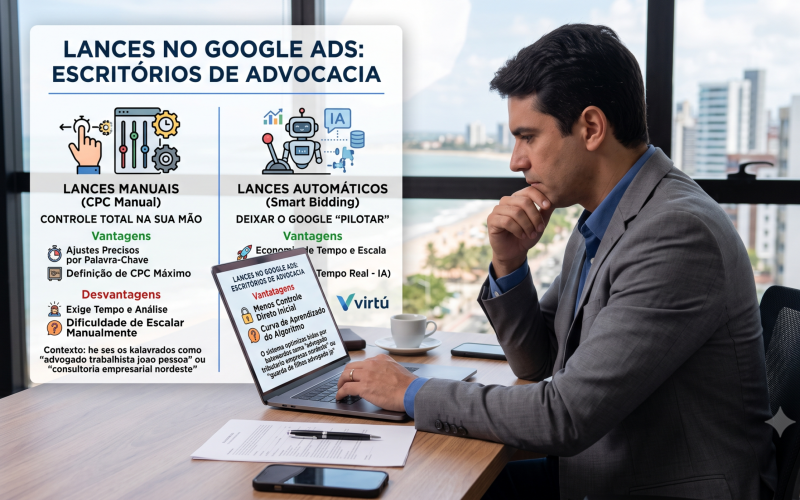 Lances automáticos vs. manuais no Google Ads: o que funciona melhor para escritórios